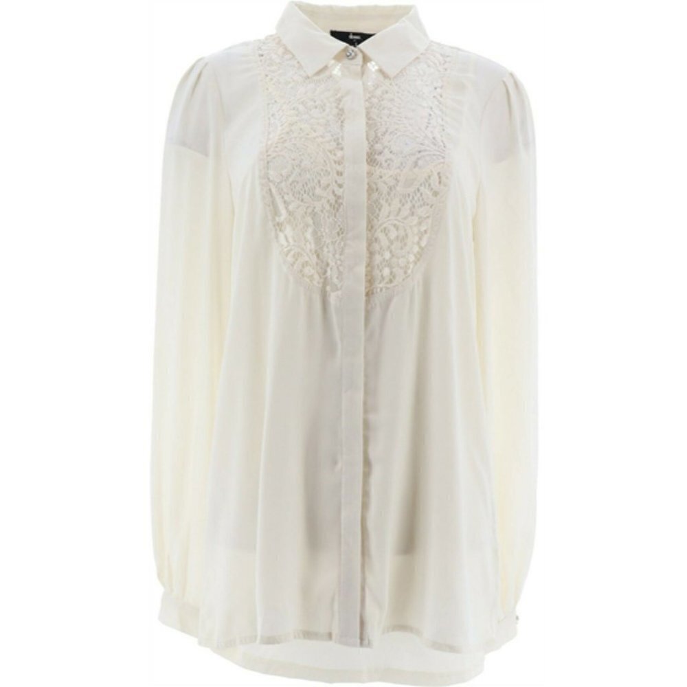Dennis Basso button cream lace blouse w tank lining sz 8 dressy shirt NWOT